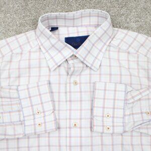 David Donahue Men's Dress Shirt - White with Blue and Red Plaid